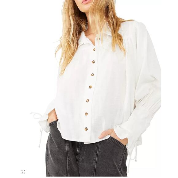 Free People Kiss Kiss Blouse XS Oversize Boho Cottage Renaissance Romantic - Picture 1 of 12